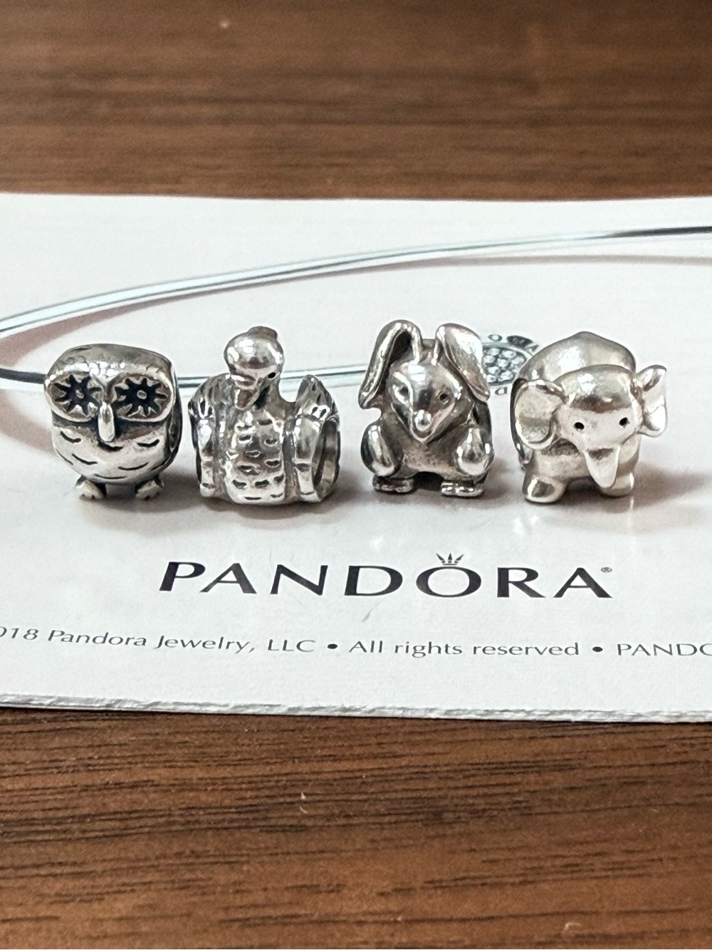 PANDORA Retired Owl, Ugly Duckling Swan, Bunny Rabbit & Elephant silver Charms